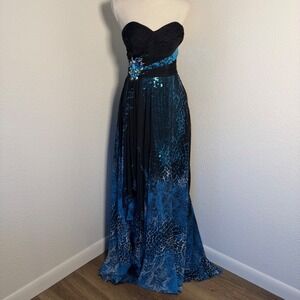 Morrell Maxie Gown Womens 4 Blue Black Animal Print Sequined Prom Formal Dress